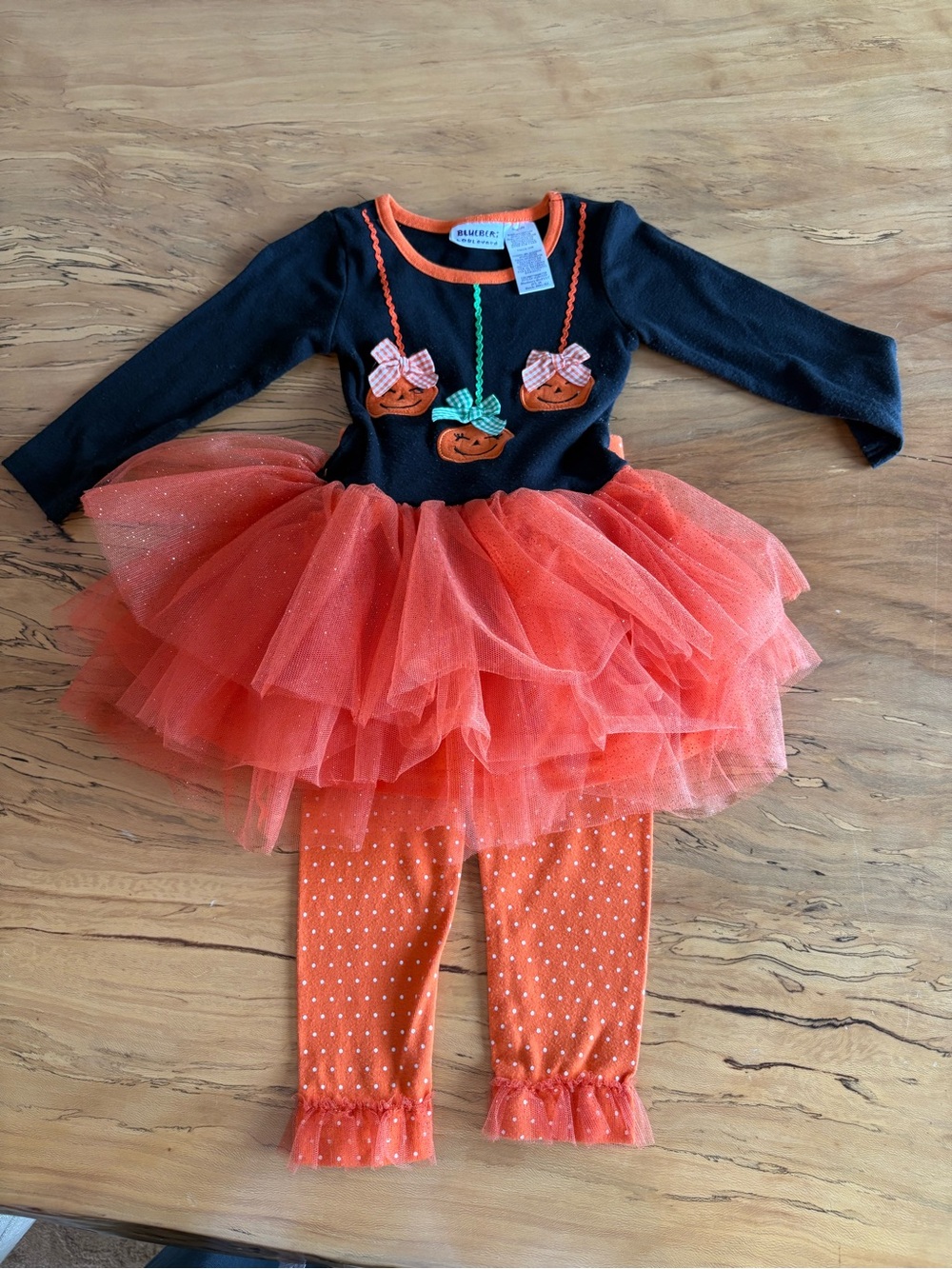 Blueberi Boulevard Girl Toddler Halloween Pumpkin Tutu Dress Leggings Set 24M